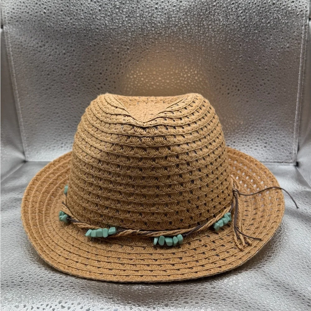 Stylish Brown Woven Hat with Beaded Accent